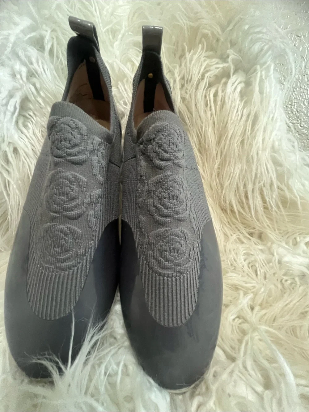 Taryn Rose Gray Slip-On Knit Sneakers
